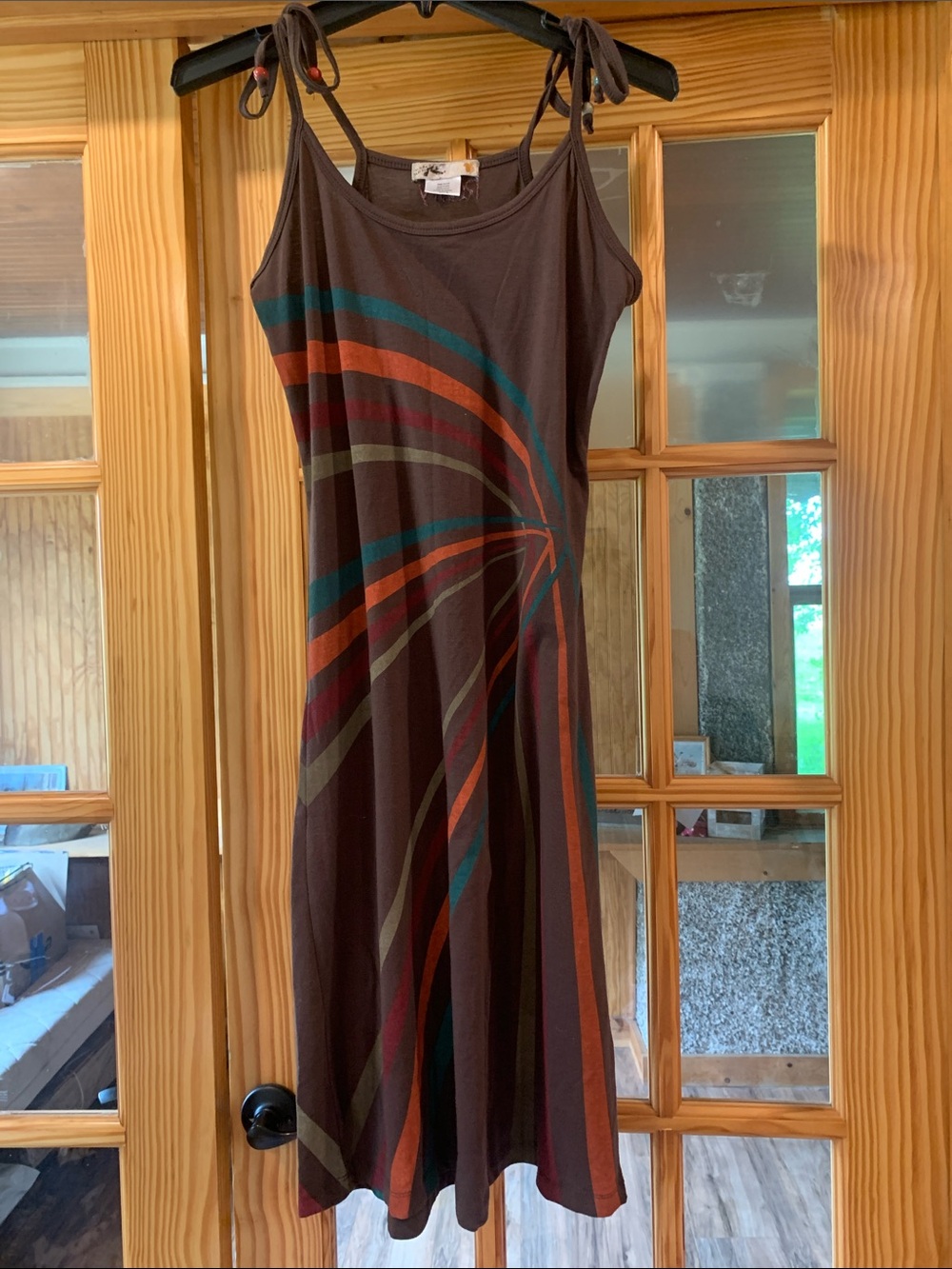 Women's Rusty Multicolor Wave Geo Print Brown Scoop Fitted Mini Dress S